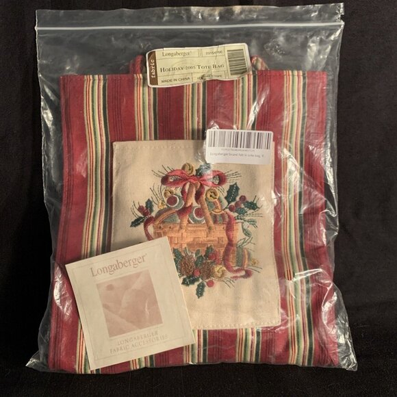 2005 Longaberger Embroidered Holiday Tote Bag Stripe Fabric 9" x 8" x 4.5" NWT - Picture 11 of 12